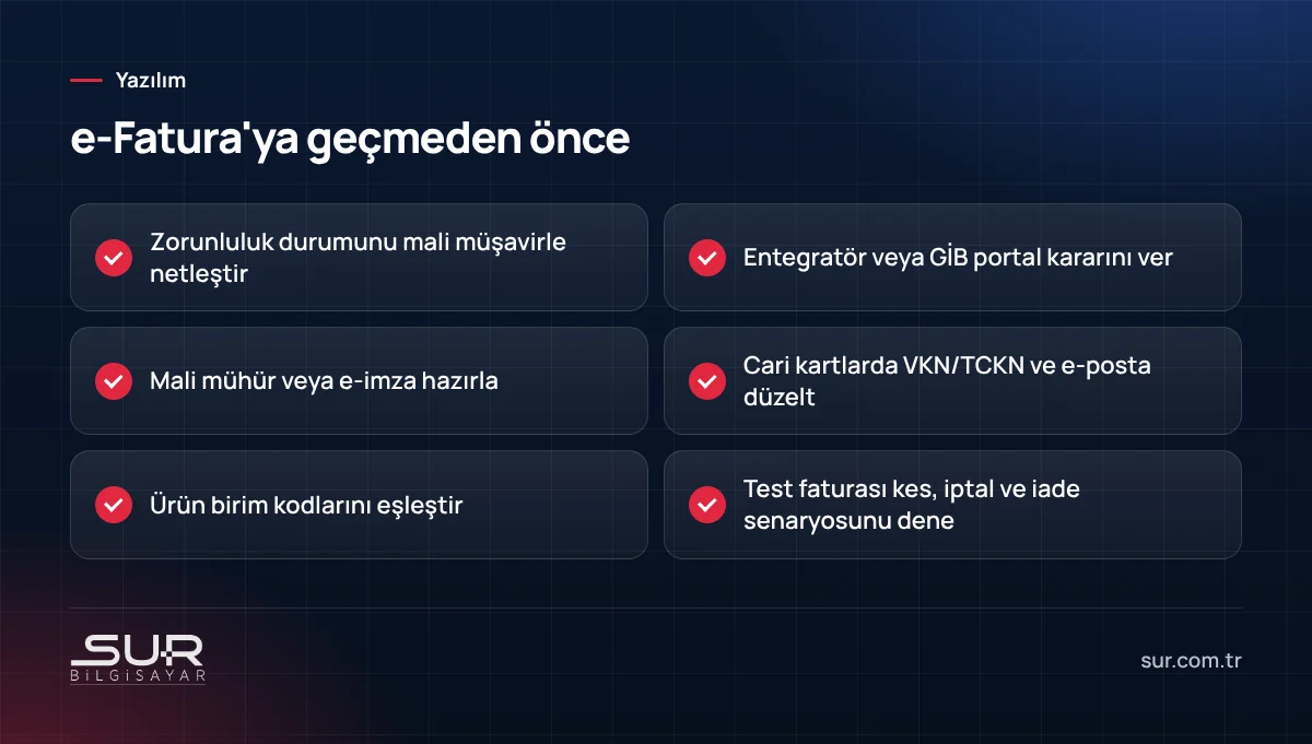 e-Fatura'ya geçmeden önce yapılması gerekenler kontrol listesi