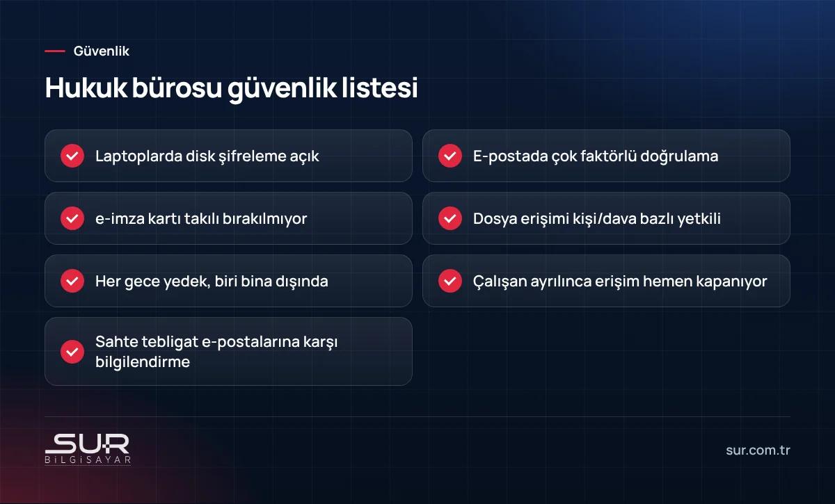 Avukat ve hukuk bürosu için bilgi güvenliği kontrol listesi