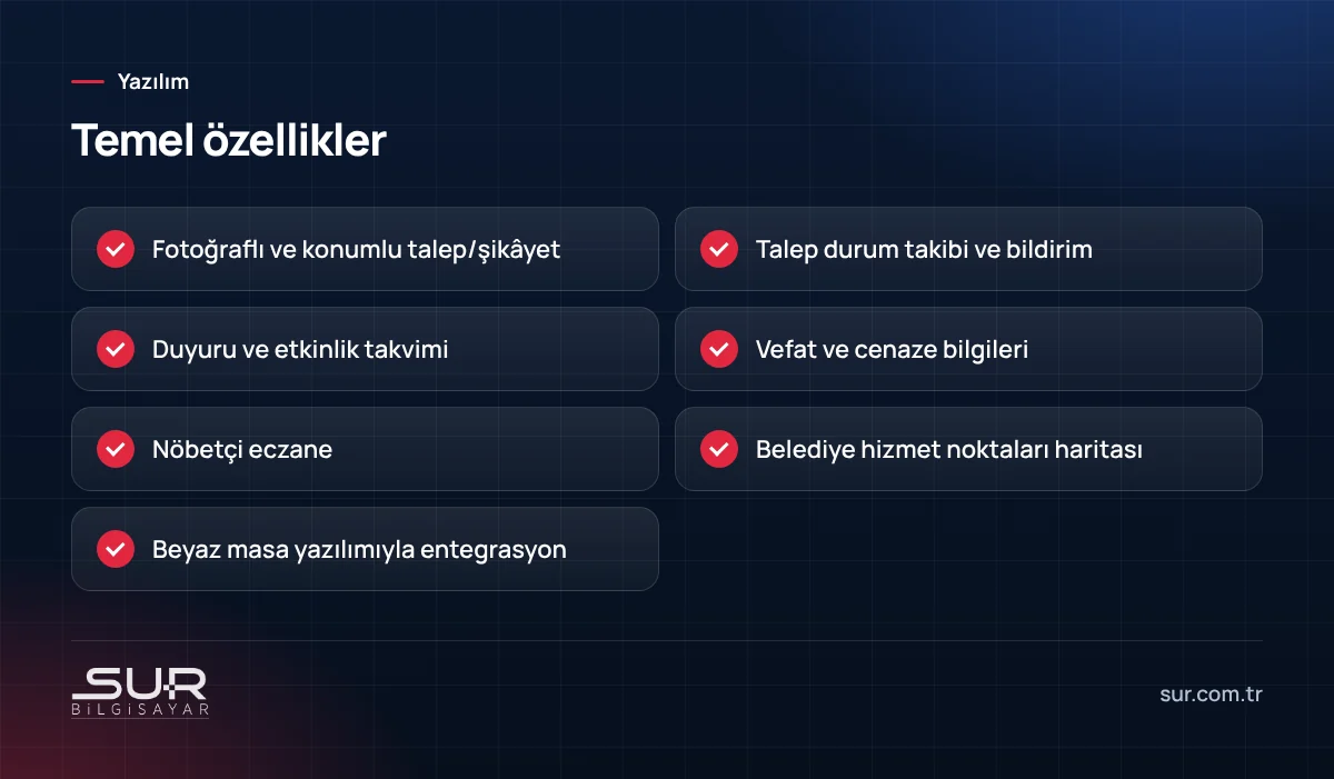Belediye mobil uygulamasında bulunması gereken temel özellikler listesi