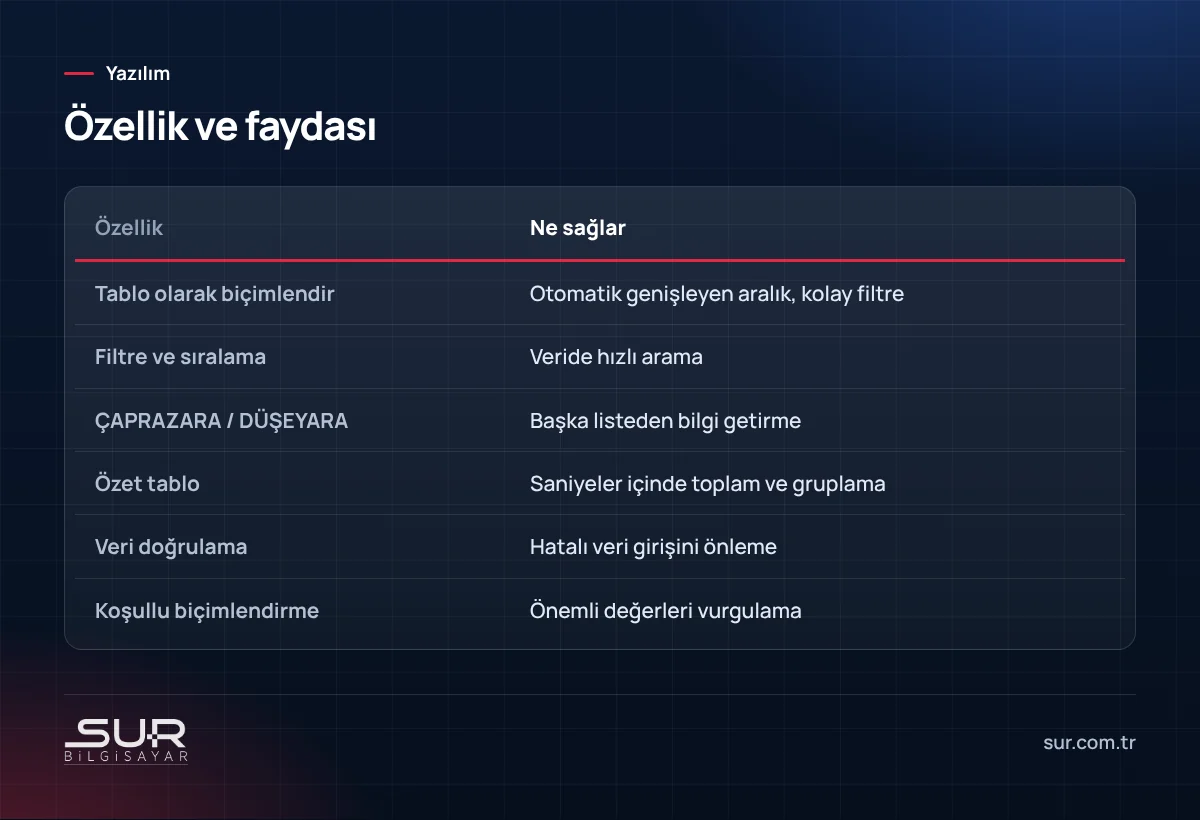 Ofiste en çok kullanılan Excel özellikleri ve sağladıkları faydalar