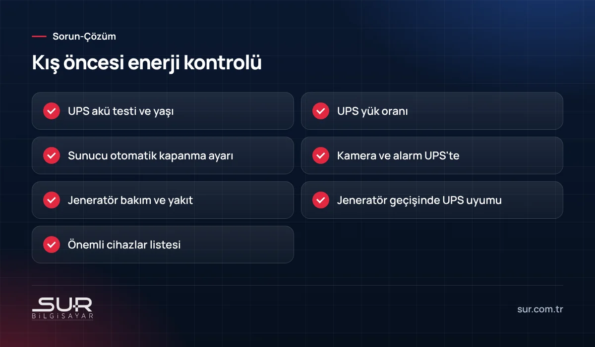 Kış öncesi işyerleri için elektrik kesintisi hazırlık kontrol listesi