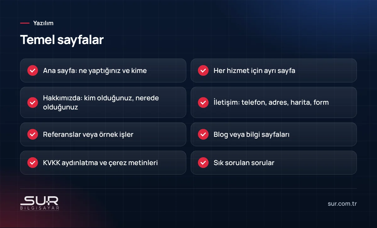 Kurumsal web sitesinde bulunması gereken temel sayfaların kontrol listesi