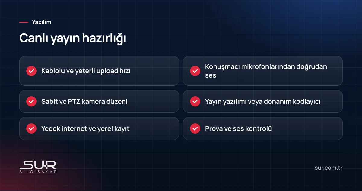 Meclis toplantısı ve etkinlik canlı yayını için hazırlık kontrol listesi