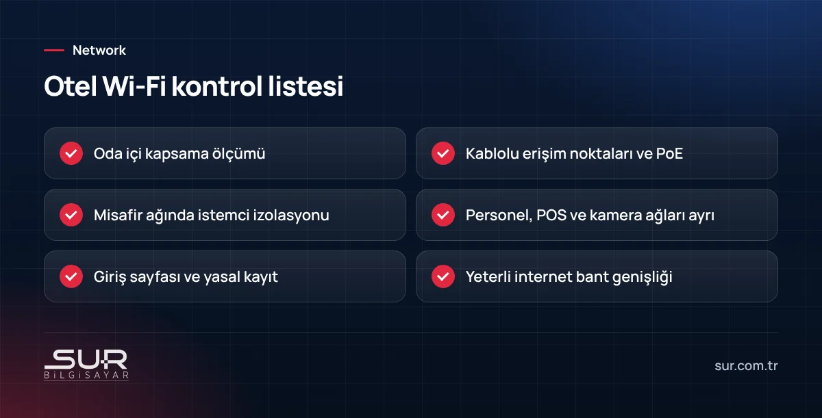 Otel ve pansiyonlar için Wi-Fi altyapısı kontrol listesi