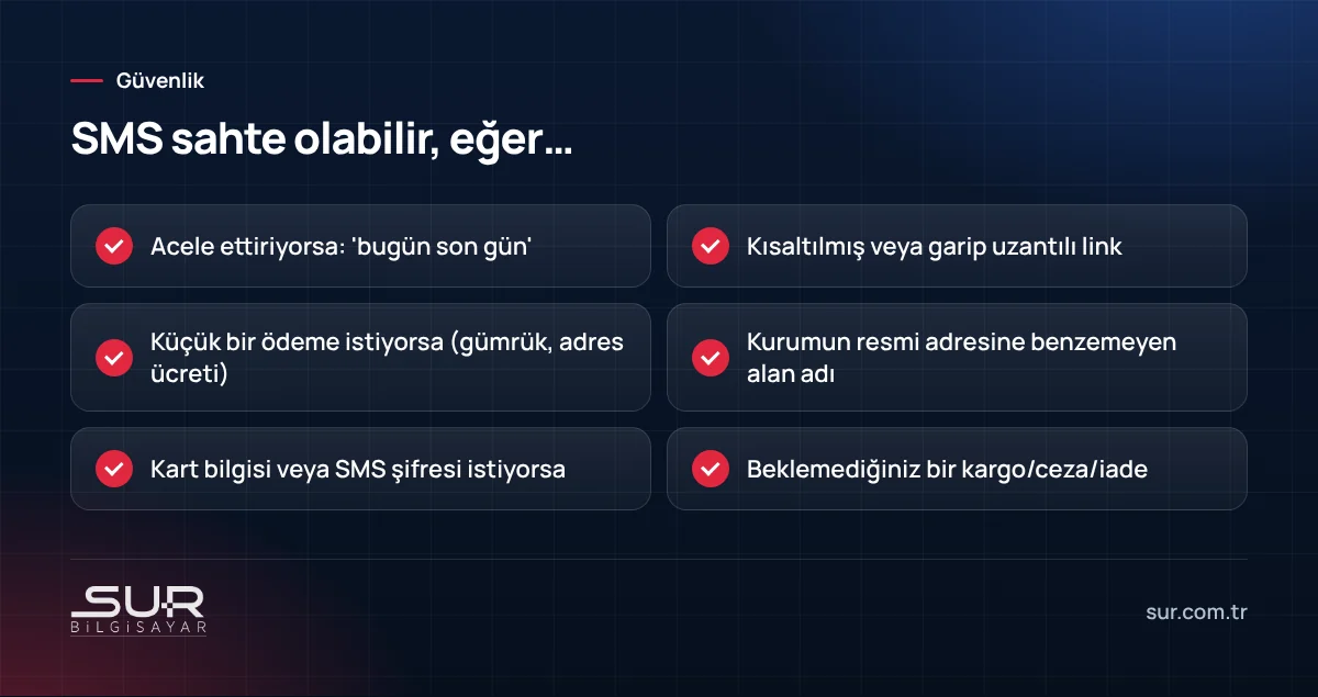 Sahte kargo ve ceza SMS'lerini tanımak için uyarı işaretleri listesi