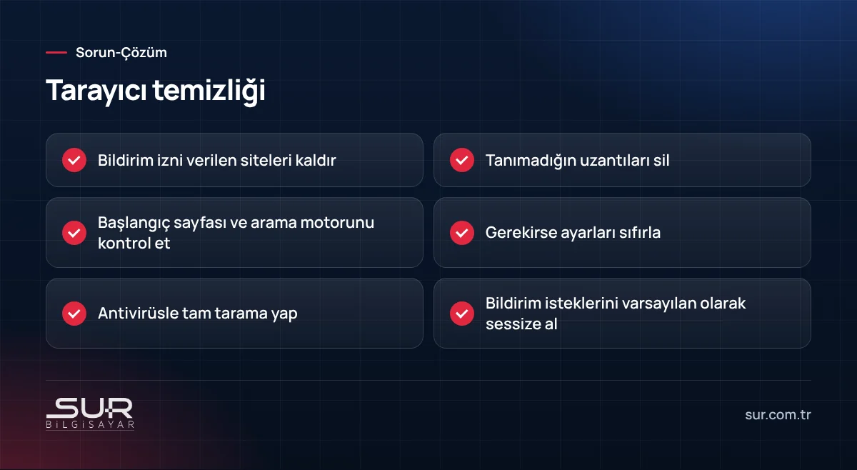 Sahte virüs bildirimlerini temizlemek için Chrome ve Edge tarayıcı kontrol listesi