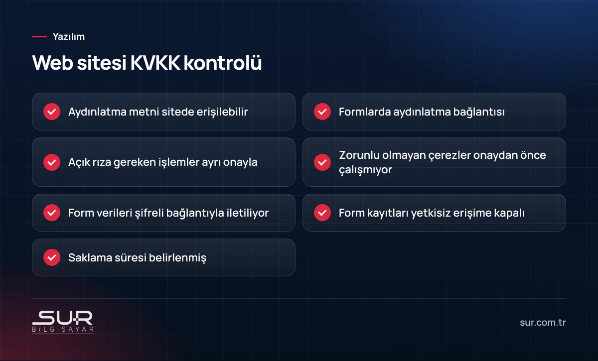 Web sitesinde KVKK açısından kontrol edilmesi gerekenler listesi