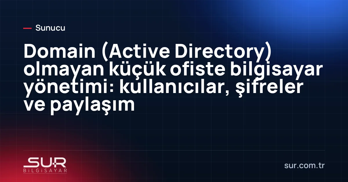 Küçük ofiste birkaç bilgisayar ve ortak dosya paylaşımı
