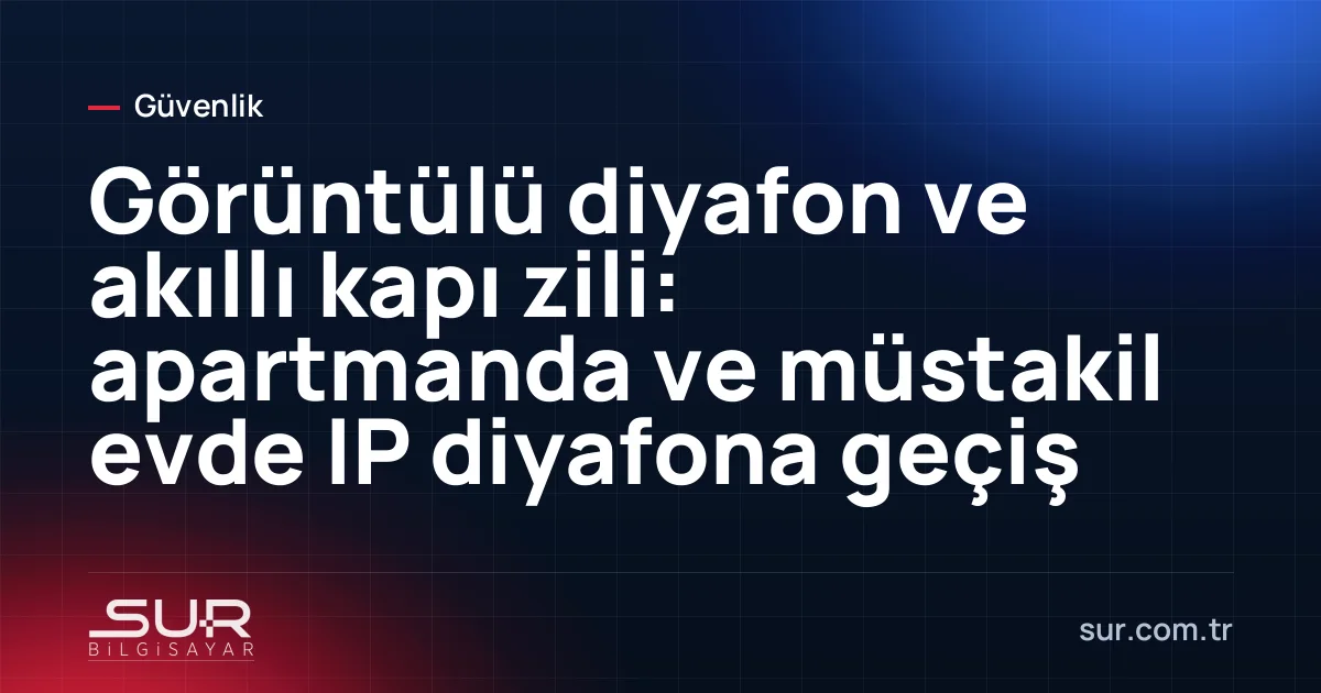 Apartman girişinde görüntülü IP diyafon paneli ve telefonda kapı açma ekranı