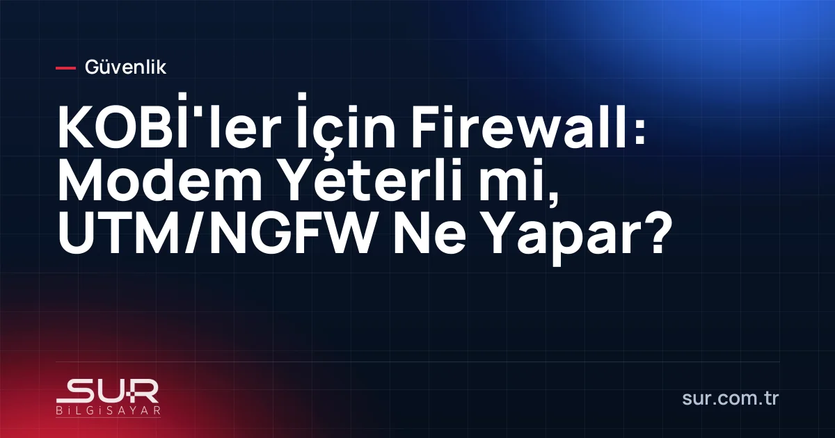 Küçük bir ofisin rack dolabında modem ile switch arasına yerleştirilmiş UTM firewall cihazı