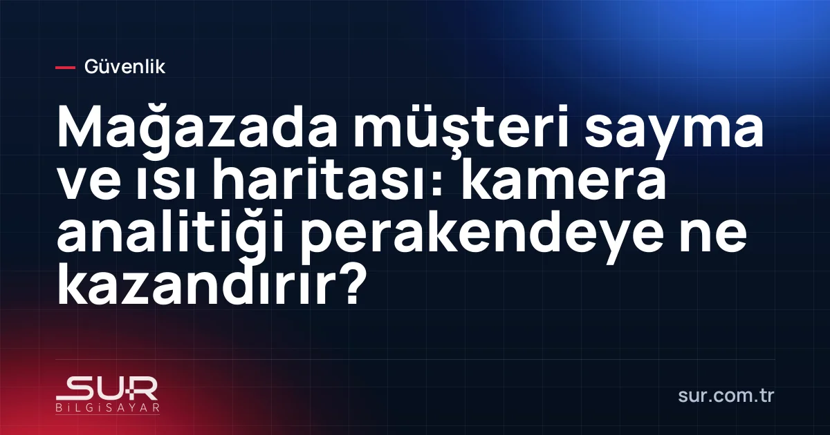Mağaza tavanında müşteri sayma kamerası ve ısı haritası ekranı