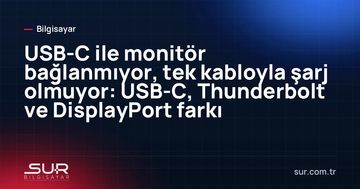 Laptopun USB-C girişine takılı tek kabloyla monitöre görüntü ve şarj aktarımı